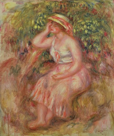 Frau ruht sich nahe einem Baum aus, 1915-17 von Pierre Auguste Renoir